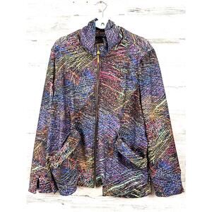 Berek Abstract Zip Up Jacket Womens 1X Multi Color Artistic Statement